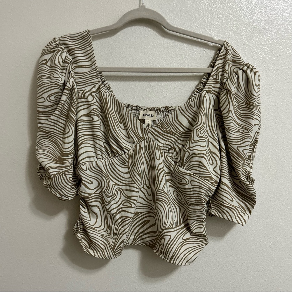 Open Edit Puff Sleeve Line Pattern Top - image 2